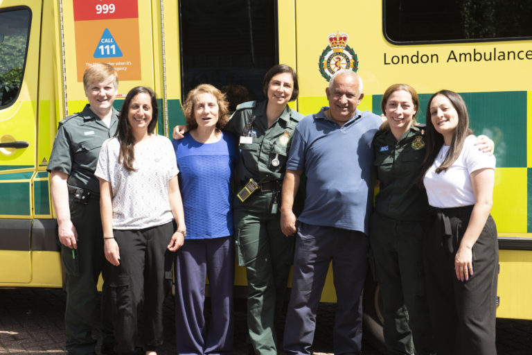 The Kallis family with London Ambulance staff