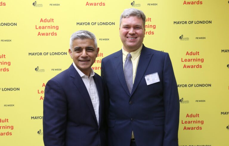 Apprenticeships Manager Darren Avery meets Sadiq Khan at the Mayor of London Adult Learning Awards.