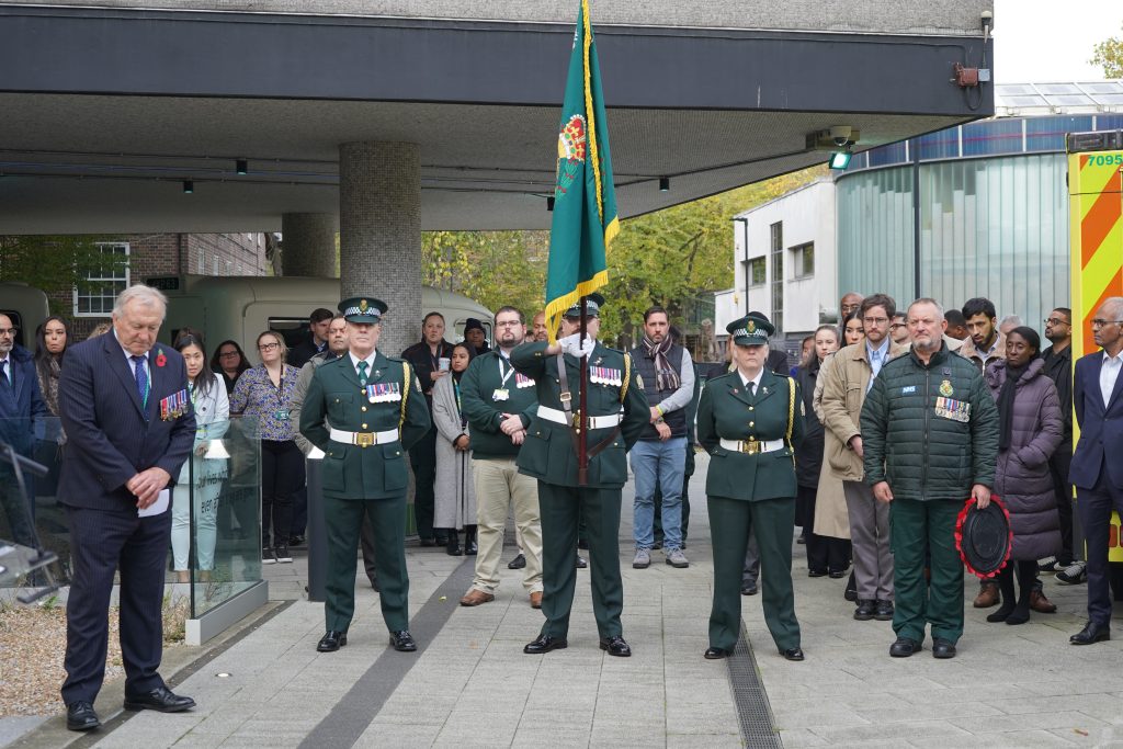 The standard being held during the commemorations on 11 November