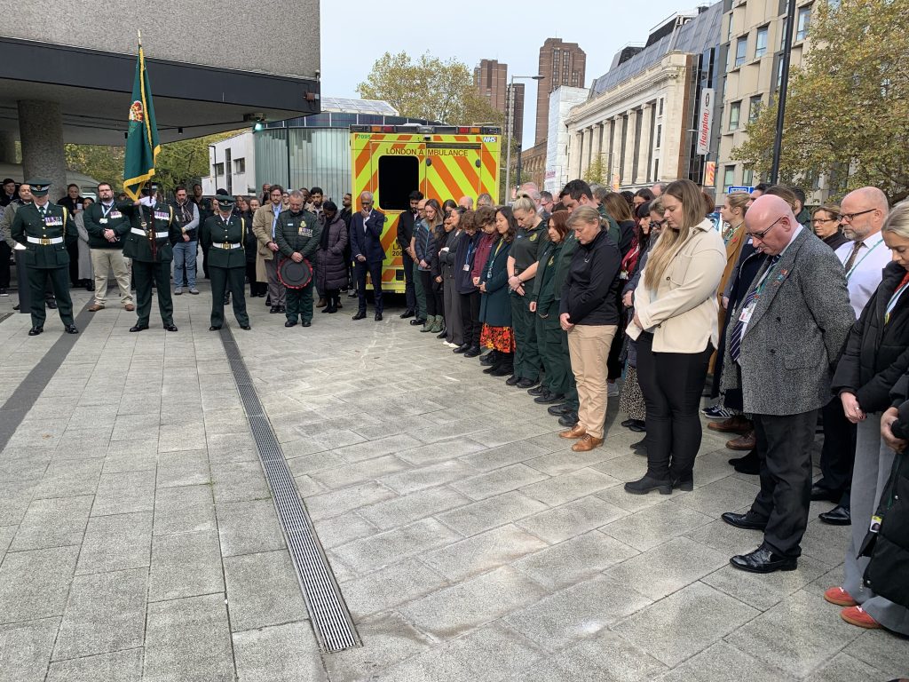 London Ambulance Service staff gathered for the two minute silence