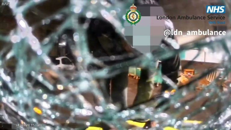 Ambulance windscreen smashed in attack by patient.