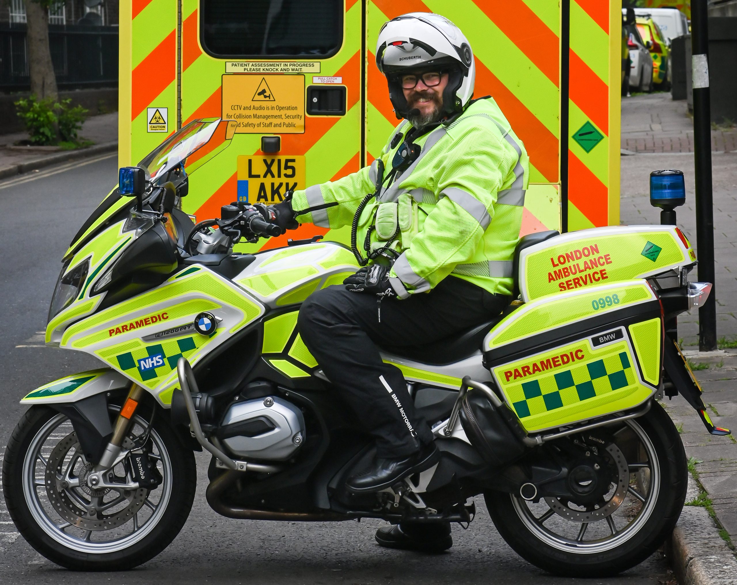 A motorcycle responder on their bike.