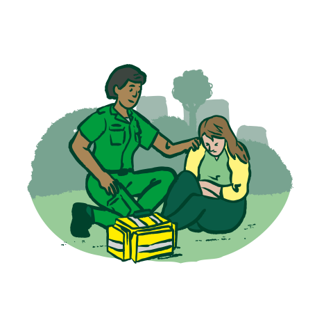 A graphic of a Paramedic helping a patient.