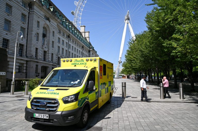 Ambulance in front of the London Eye