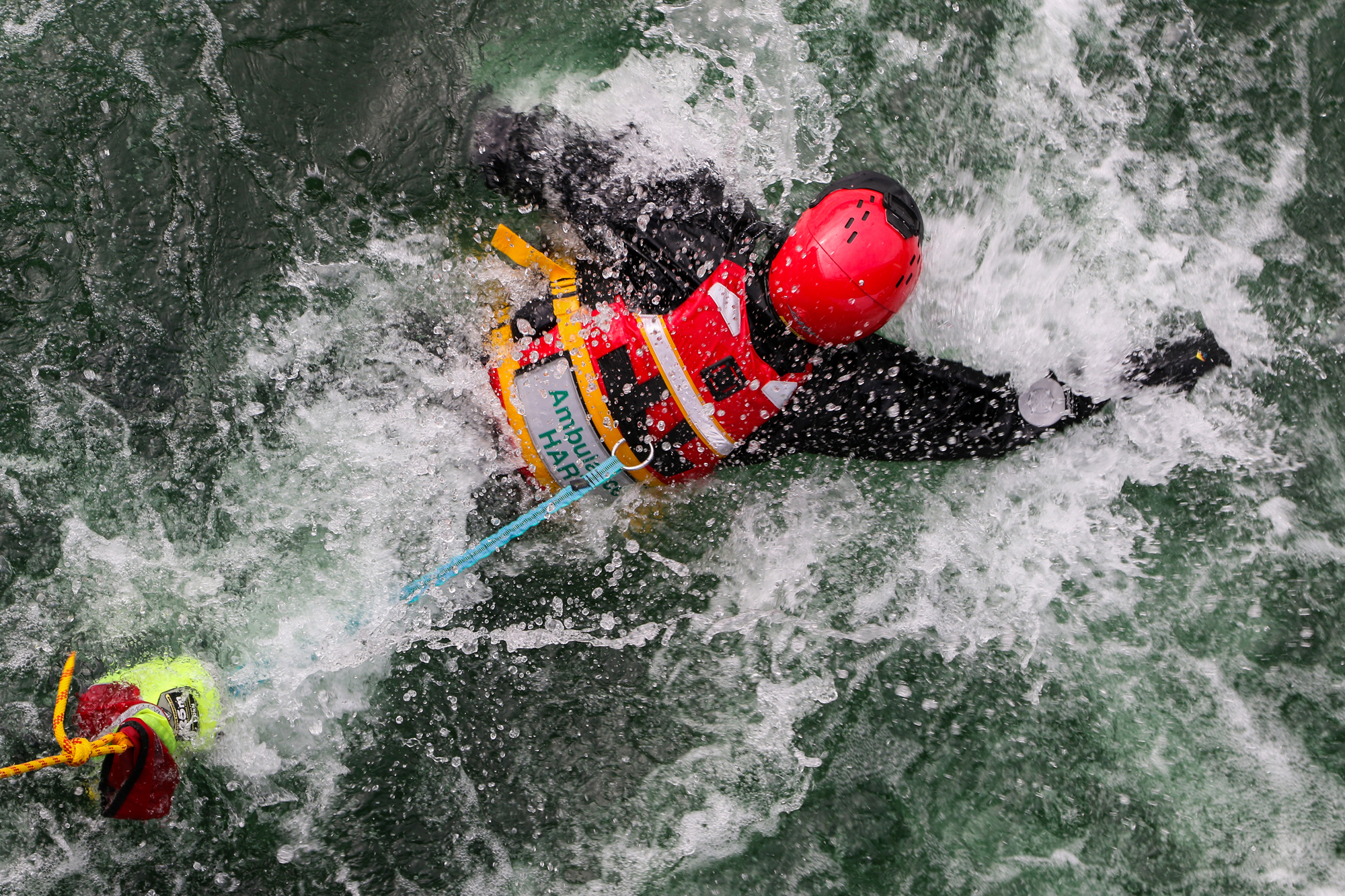 Specialist Paramedic practising a water rescue.
