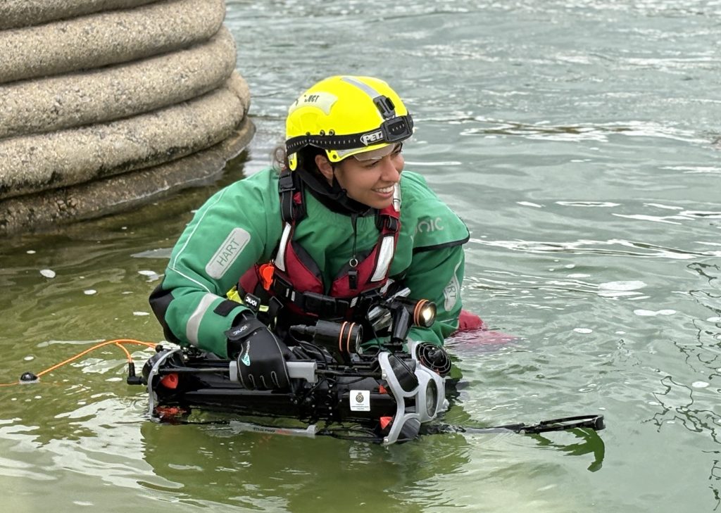 HART Paramedic Christel deploying an under water drone. 