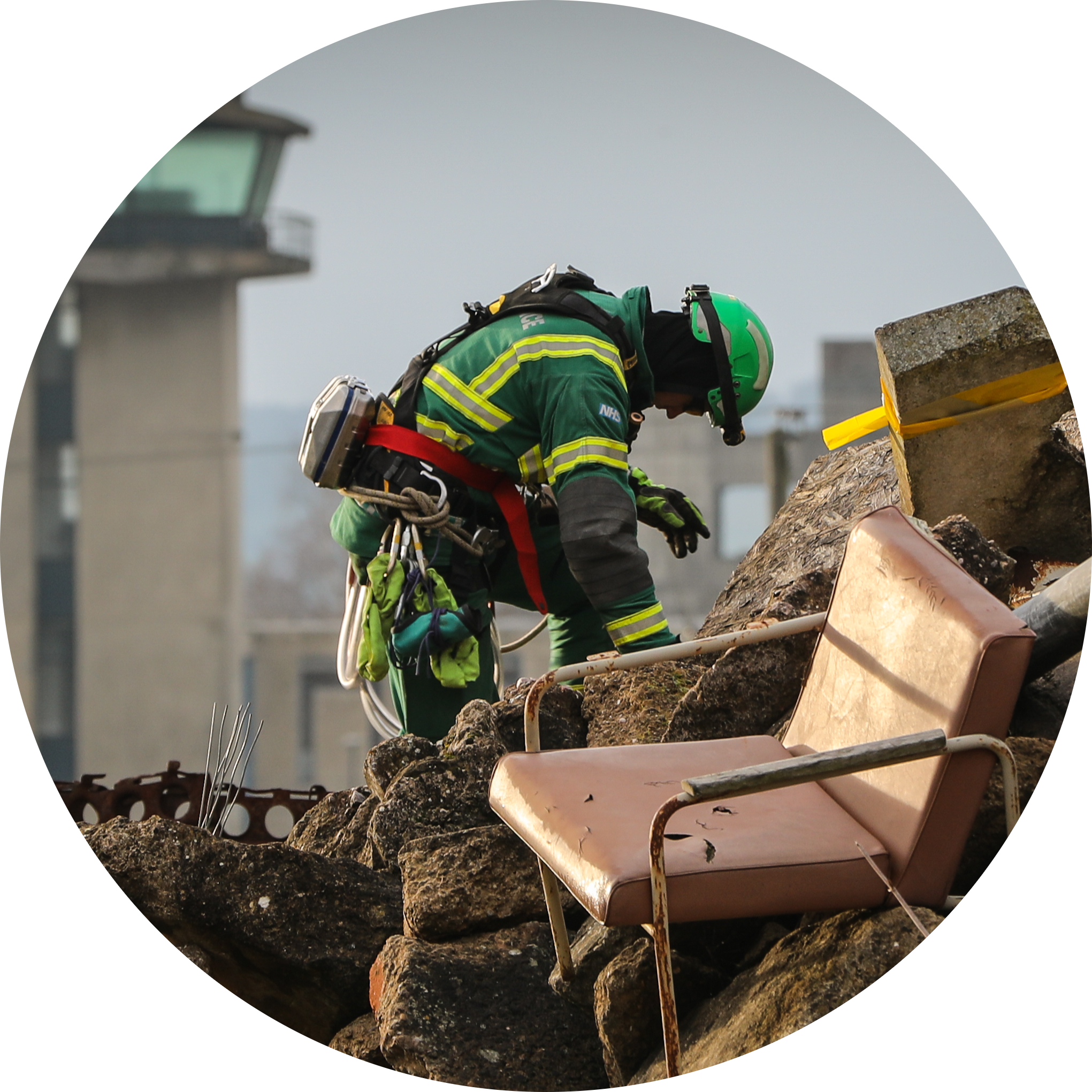 Specialist Paramedic at the NHS Emergency Capabilities Unit training centre completing search and rescue training.
