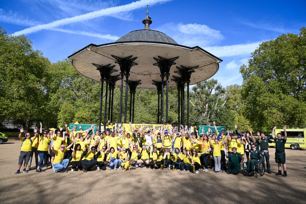 London Life Hike participants by the bandstand